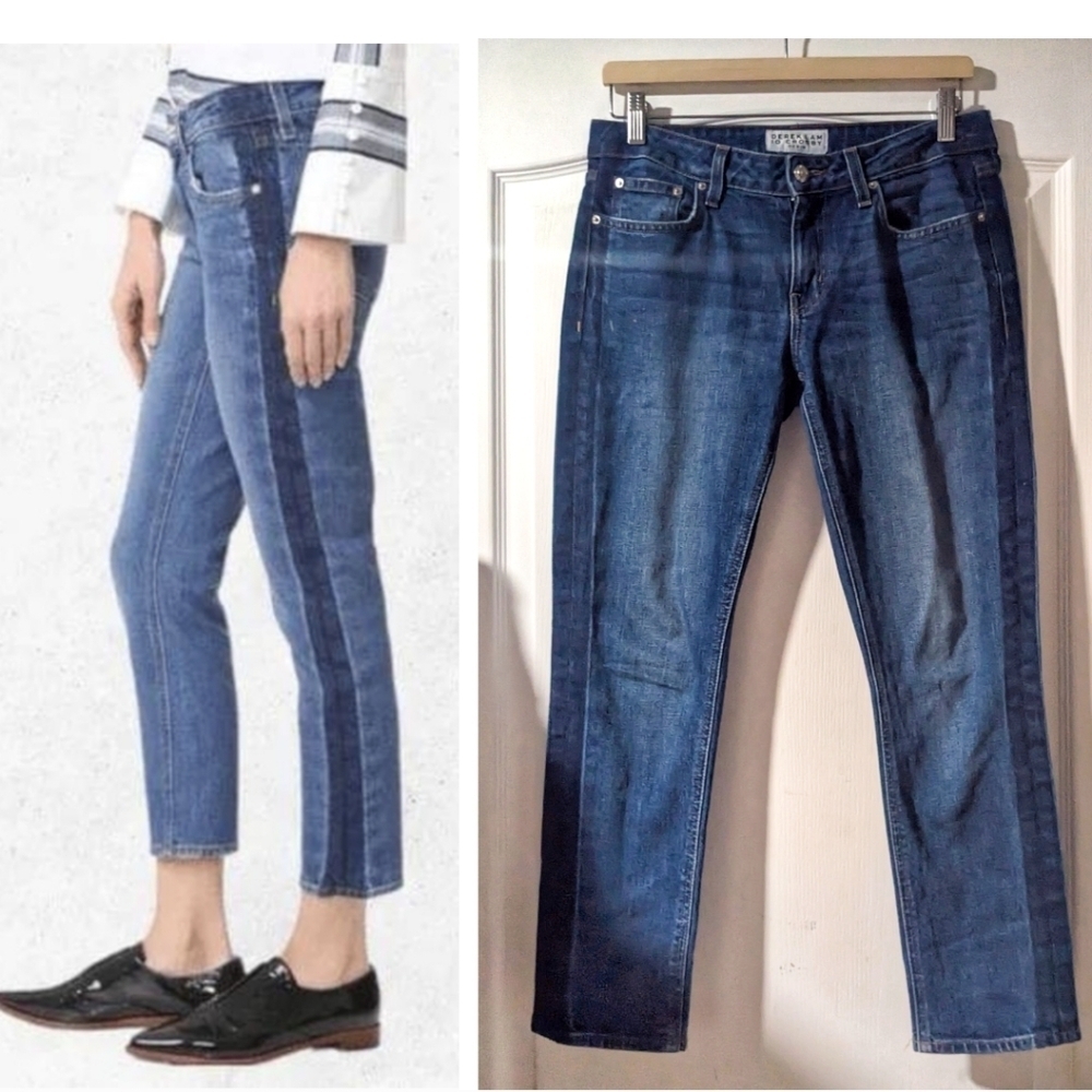 Derek Lam 10 Crosby | Mila Distressed Mid-Rise Girlfriend Jeans in Patchwork